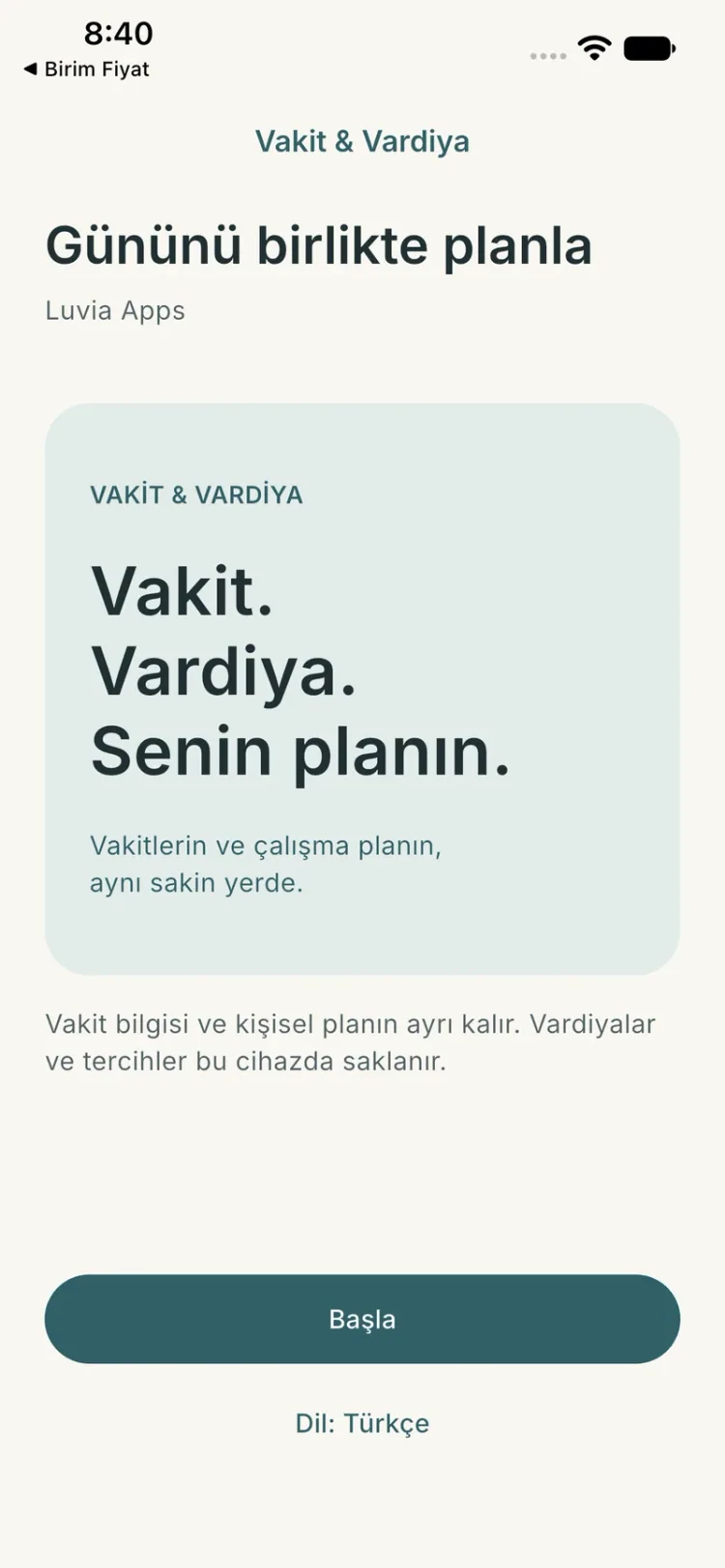 Vakit & Vardiya — Development preview · iOS simulator