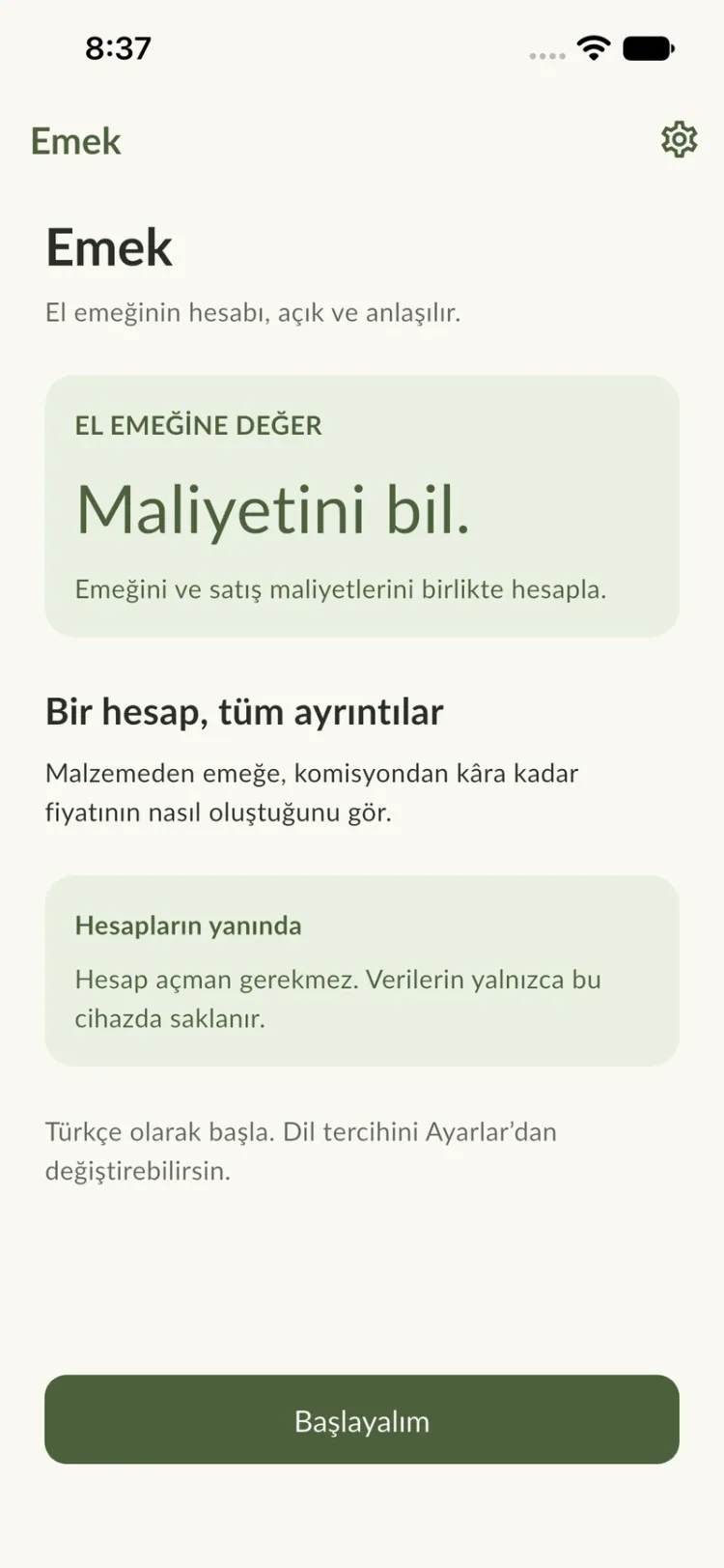 Emek — Development preview · iOS simulator
